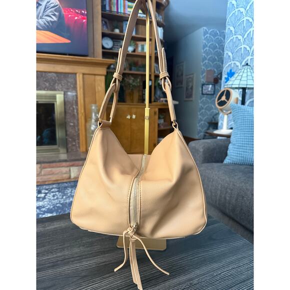 No Brand Handbags - Faux Leather Tan D-Ring Middle Zip Hobo Bag